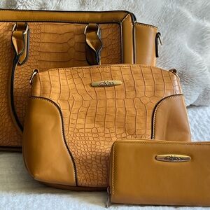 Kiss Tan Crocodile Texture Shoulder Bag Set